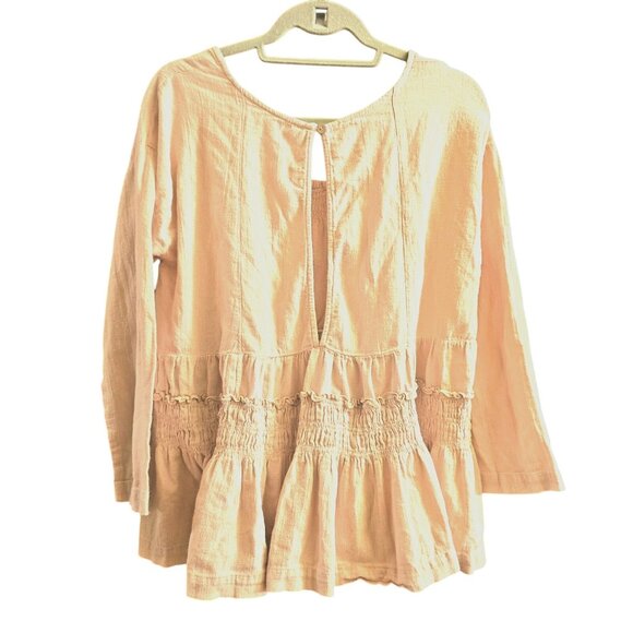 Free People Size M Nyla Top Ethereal Billowy Neutral Ruffle Peplum Lagenlook - Picture 5 of 7